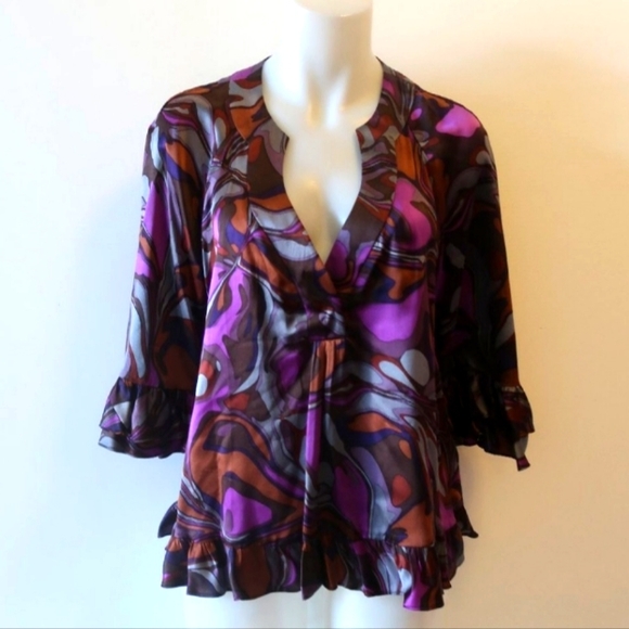 Nanette Lepore Tops - Nanette Lapore Silk Blouse Pink Purple L